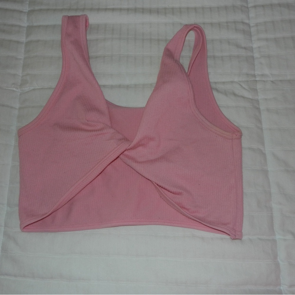 Pink crop top twist front or on back reversible